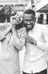 Man and woman laughing